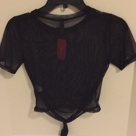 Sheer Black Crop Top with Screen Print - Picture 3 of 4